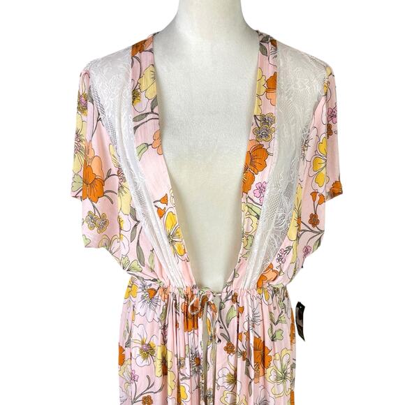 Liberty Love NWT Pink Floral & Lace Open Long Duster Layering Swim Coverup - Picture 4 of 11
